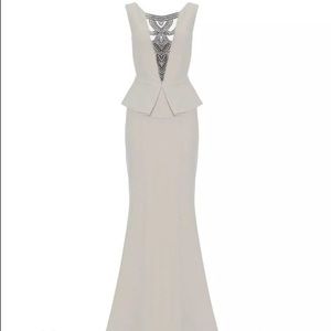 Stone Quiz Gown Deep V Peplum Jersey